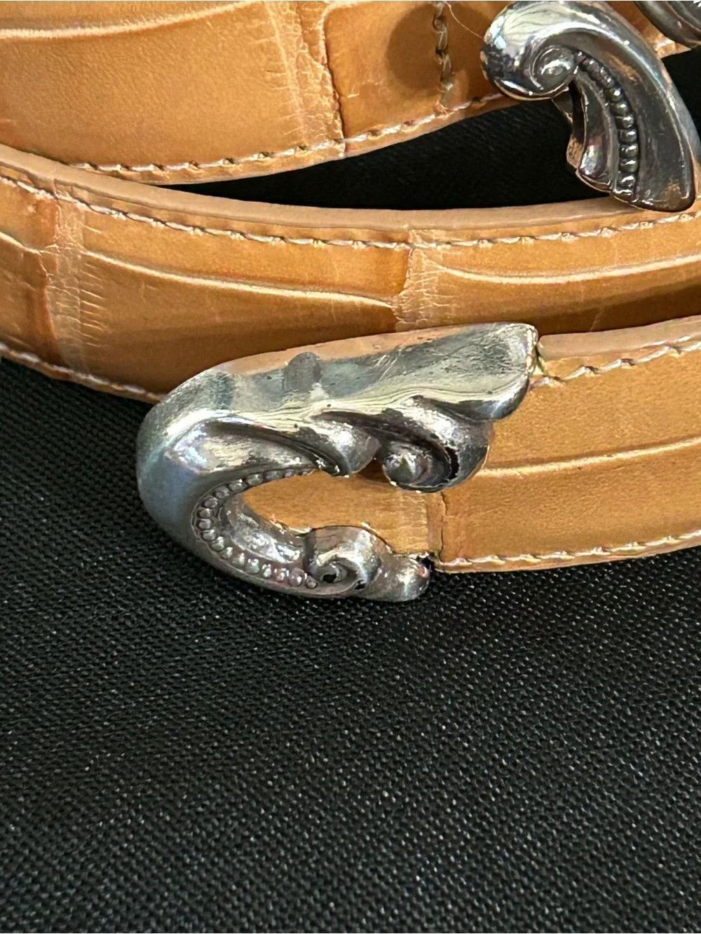 Coldwater Creek 40” Women’s Tan Leather Belt Decorative Silver Buckle